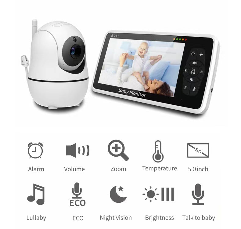 Mamalink SM50 Video Baby Monitor Cámara HD de 5 pulgadas y teléfono para bebés con visión nocturna para hablar